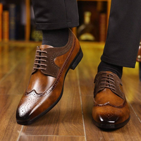 Chaussures habillées Oxford pour hommes en cuir véritable à bout pointu - Respirantes, à lacets, pour le bureau et les mariages