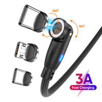 Cordon tressé en nylon magnétique 9 broches amélioré USB-A vers câble de chargeur lumineux Micro USB Type C pour iPhone Samsung Huawei Sony LG