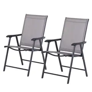Patio Dinning Chair Outdoor Folding Sling Chairs with Metal Frame Portable Outside Chair with Armrest Deck Lawn Camping