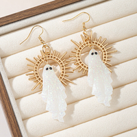 Boucles d'oreilles pendantes plaquées or délicates et ludiques, breloque fantôme, rayons de soleil holographiques scintillants, bijoux fantaisie pour femme, cadeau