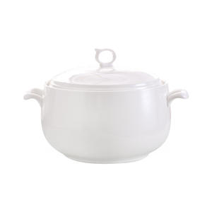 Soupière ronde en céramique blanche de grande capacité <span class=keywords><strong>3L</strong></span> avec couvercle et doubles poignées pour servir la soupe en cuisine - Product Image 1
