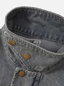 Veste en jean vintage délavée pour homme, bleu délavé, style streetwear décontracté avec poches, logo personnalisé OEM - Product Image 4