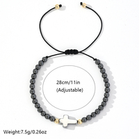 Pulsera de Cuentas Go2boho con Colgante de Cruz, Cuentas Redondas con Baño de Plata Negra, Joyería Religiosa Unisex para Regalo