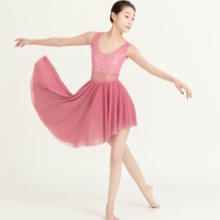 Robe de danse latine en dentelle rose bonbon, maille extensible douce, tenue de danse pour fille, costume de danse lyrique brillant à paillettes pour adulte, performance scénique