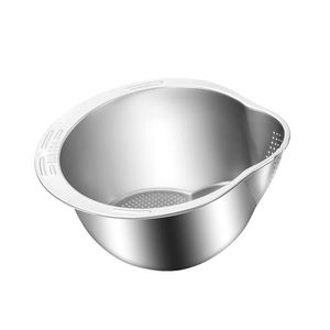 फलों और सब्जियों की सफाई के लिए साइड डिलर्स के साथ चावल वॉशर स्ट्रॉनर बाउल स्टेनलेस स्टील रिसर - Product Image 1