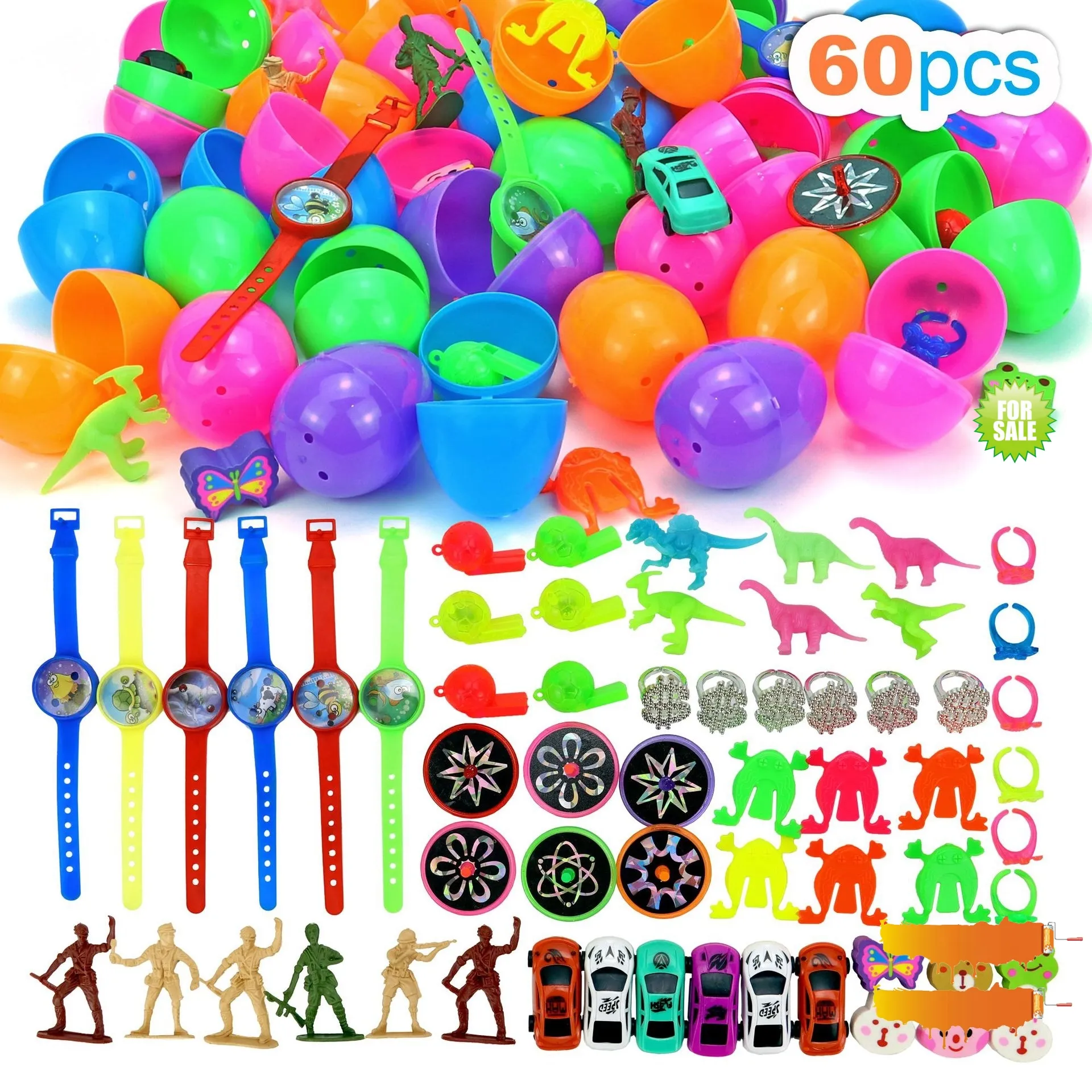 Free Shipping 60pcs Easter Basket Stuffers All in One Easter Eggs with Novelty Toys Fillers Party Favor Prize Supplies