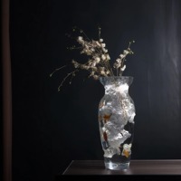 Vase décoratif artisanal en acrylique, vase en acrylique transparent haut de gamme à motif de feuilles, vase luxueux pour la maison, pièce décorative créative