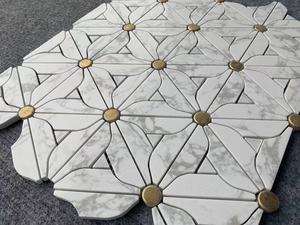 Jet d'eau fleur motif marbre <span class=keywords><strong>mosaïque</strong></span> laiton incrustation <span class=keywords><strong>carrelage</strong></span> <span class=keywords><strong>mosaïque</strong></span> pour <span class=keywords><strong>cuisine</strong></span> dosseret et salle de bain <span class=keywords><strong>carrelage</strong></span> mural - Product Image 3