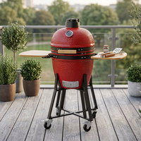 Barbecue au charbon de bois en céramique Kamado de 16 pouces avec support et étagères latérales en bois pour le camping et la terrasse
