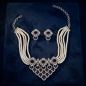 Conjunto de Collar y Pendientes de Perlas de Imitación Unisex de Lujo, Diseño Geométrico ZA, Chapado en Rodio, Estilo Vintage con Forma de Corona para Boda - Product Image 5