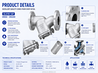 Vanne de filtration manuelle en acier inoxydable 304, type Y, GL41W-16P PN16, à extrémité à bride, DN50-DN200, avec joint EPDM
