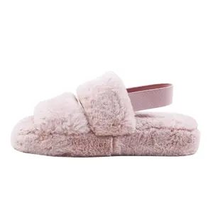 High heel Open toe Wedge Faux Fur Indoor House Fluffy Furry YEAH Sheepskin Slippers for women