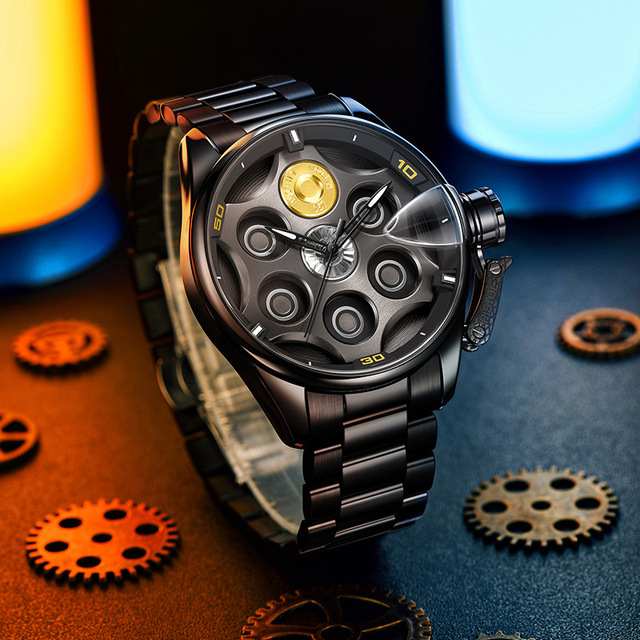 Rotatable Men's Quartz Watch Fashionable 44mm Stainless Steel Water & Scratch-Resistant Rolling Creative Fashion Analog Watch