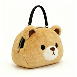 Bolso de mano de peluche con forma de oso, Bolso de peluche suave de oso Teddy, Bolso tote de peluche con cara de oso adorable, Bolso de mano con cara de oso esponjosa - Product Image 1