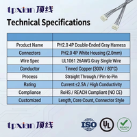 PHR-4Harness PH2.0 4Pin UL1061 26AWG Kabel Berlapis Timah Abu-abu untuk Sensor Strip LED, Peralatan, Papan Kontrol PCB