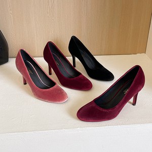 2611 Women's High Heels Thin Heels <strong>Red</strong> Sole Solid Elegant <strong>Suede</strong> Slip-On Shallow Mouth Simple Style Commuting Office <strong>Shoes</strong> - Product Image 4