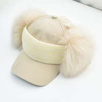 Bandeau d'hiver à pompon en fourrure de renard véritable pour femmes, chaud, nouveau style, large et moelleux, avec baseball