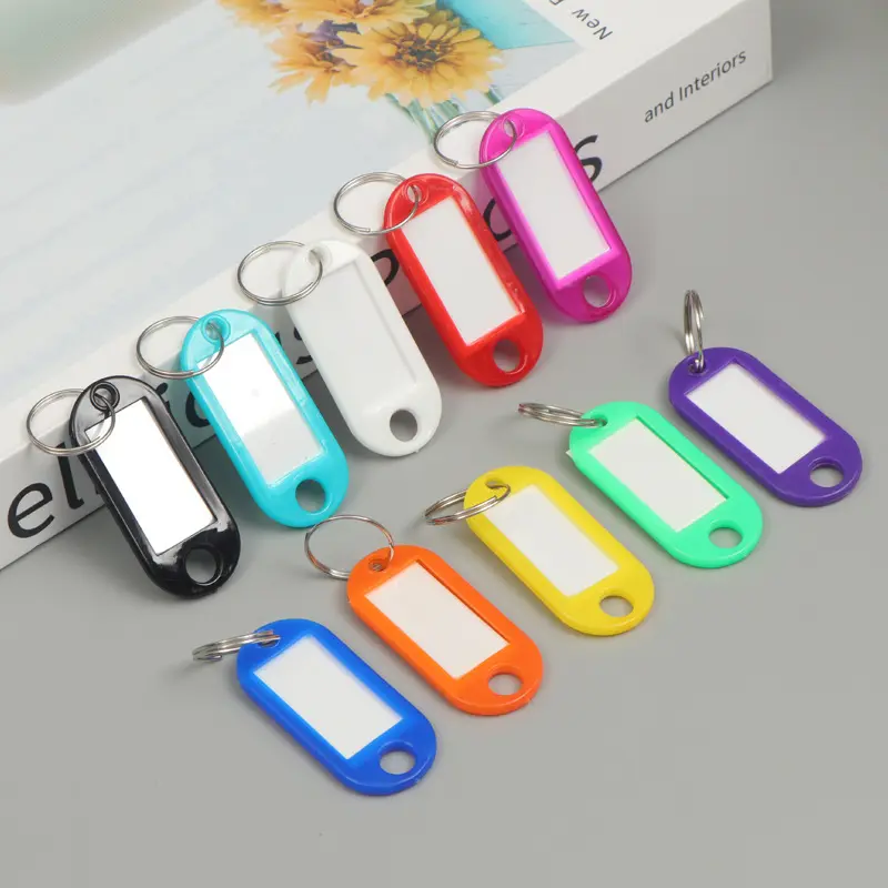 Wholesale Multicolor Plastic Key chain Luggage Id Label Hotel Name Cards Tags With Split Ring For Baggage Key Chains Key Rings
