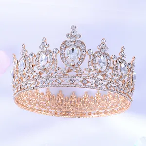 Baroque Bride Crown AB Crystal Round Crown Beauty Pageant Crown Hair Accessories 2023