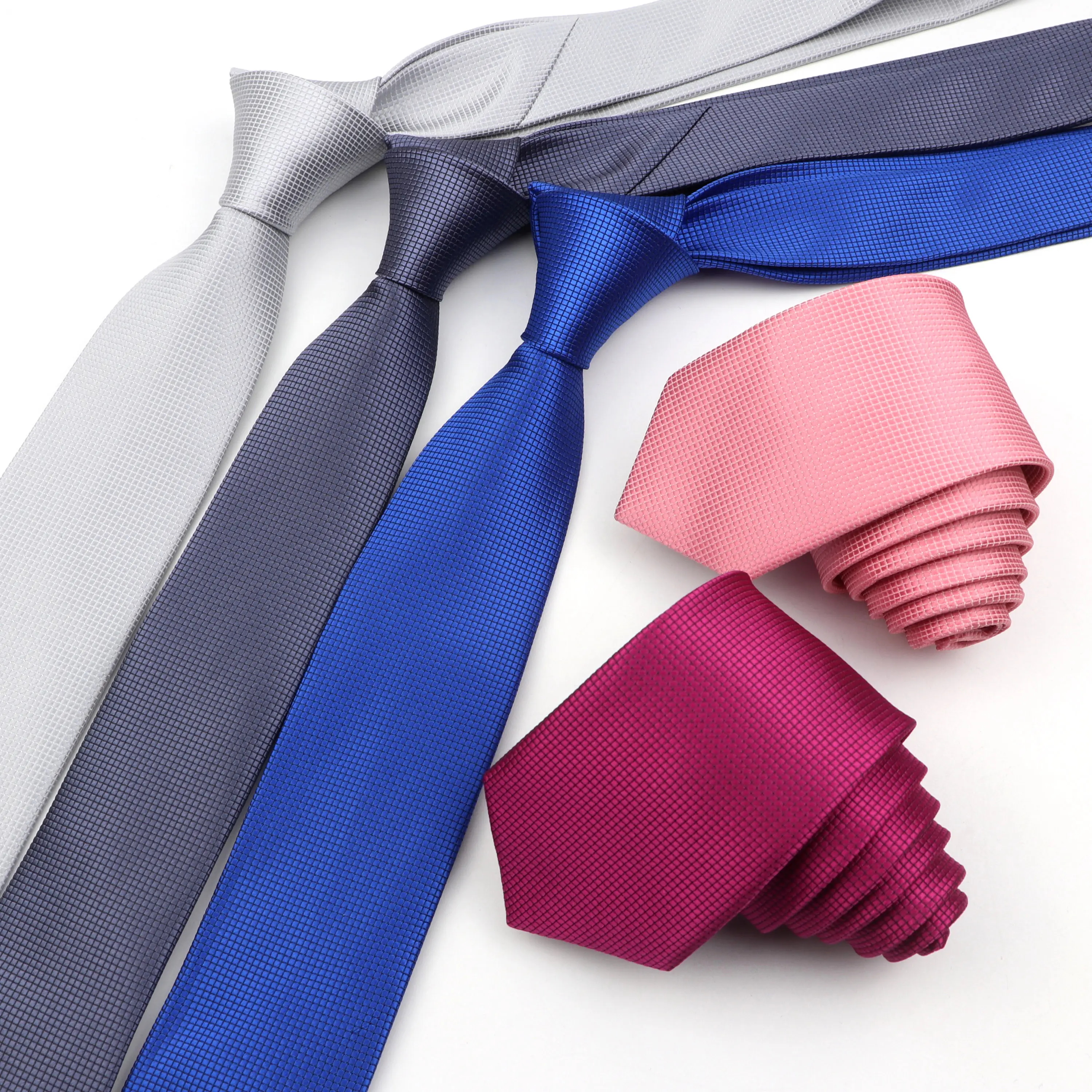 6cm Mens Business Tie Fashion Classic Skinny Fine Grid Necktie Wine Red Blue Pink Champagne Suit Cravat Wedding Party Accessory