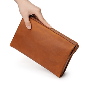 กระเป๋าหนังแท้ลายวินเทจสีน้ำตาล รุ่นใหม่ล่าสุด หนังฟูลเกรน หนังเครซี่ฮอร์ส กระเป๋าคลัทช์หนังแท้สำหรับผู้ชาย - Product Image 6