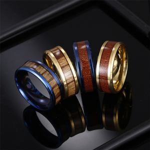 Risingmoon anel de banda de casamento para homens, anel de madeira masculino personalizado de aço inoxidável anéis de madeira para casamento - Product Image 1