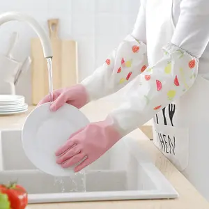 Ev bulaşık eldivenleri kalınlaşmış su geçirmez peluş ev temizlik eldiveni mutfak kauçuk eldiven