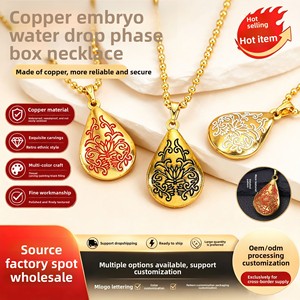 Collier médaillon goutte d'eau en laiton vintage américain de qualité supérieure, pendentif <span class=keywords><strong>photo</strong></span> ouvrable pour couples, cadeau souvenir romantique - Product Image 2