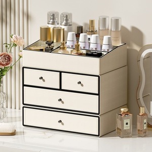 Cosmetic <b>Storage</b> <b>Box</b> With Drawers Leather Makeup Organizer Desktop Skincare Jewelry Holder High Capacity Dressing Table Rack - Product Image 4