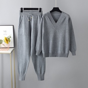 Conjunto doble de suéter OEM para mujer, Jersey de punto de manga larga informal personalizado para mujer y conjuntos de pantalón largo, conjuntos de suéter de punto acanalado para mujer - Product Image 4