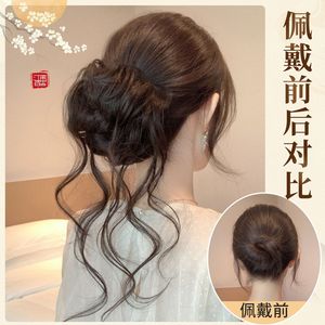 Chignon Dragon Beard, chignon bas, style chinois, coiffure naturelle et volumineuse pour femme, avec attache pour cheveux, traitement manuel - Product Image 1