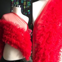 Tissu en dentelle rose vif plissé 3D à maille cryptée de 28 cm, accessoires de créateur pour jupe bouffante, tissu en dentelle pour robe et jupe
