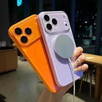 Casing Ponsel Magnetik Silikon Cair Modis untuk iPhone 17 16 15 14 13 Pro Max dengan Pelindung Lensa Kaca Jendela Besar