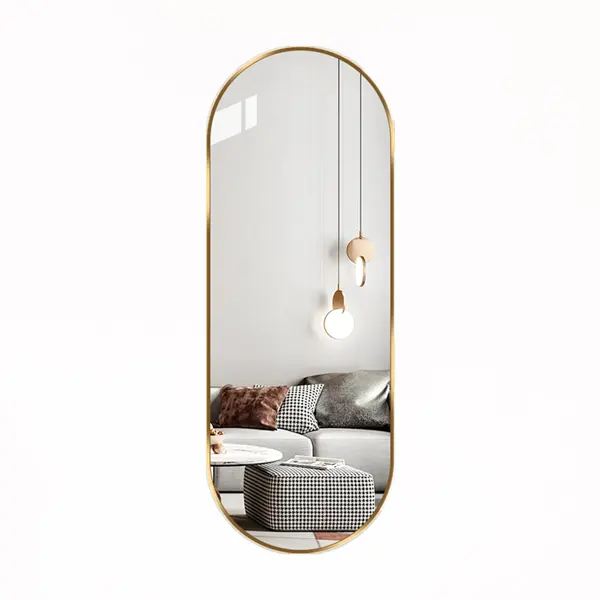 Wandbehang Ganzkörper spiegel oval Gold Schmink spiegel Metallrahmen nordischen langen Bogen Spiegel für Schlafzimmer