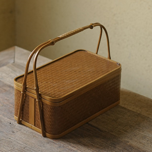 Chinese <b>Bamboo</b> Woven Food <b>Basket</b> Rectangle With Lid For Kitchen Storage Anji Origin - Product Image 1