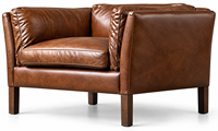 Fauteuil lounge vintage en cuir marron traditionnel avec coussin de dossier ergonomique, accoudoirs incurvés et un attrait intemporel pour la maison