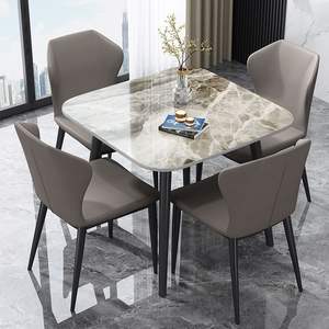 Juego de mesa y sillas de comedor de 4 piezas, moderno, con superficie de mármol, que ahorra espacio, para el hogar, apartamento pequeño, comedor - Product Image 3