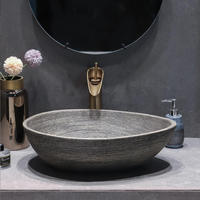 Lavabo rond en céramique style rétro, vasque simple pour salle de bain domestique