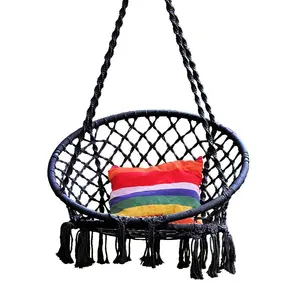 Hangmat Stoel Macrame Swing, Opknoping Lounge Mesh Stoel Duurzaam Katoenen Touw Swing Macrame Swing Stoel