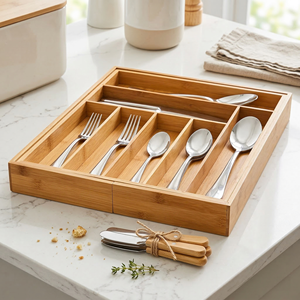 Expandable Bamboo <strong>Drawer</strong> Organizer Adjustable Cutlery <strong>Tray</strong> - Product Image 2