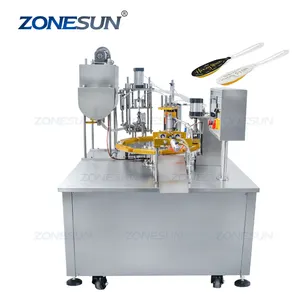 ZONESUN ZS-FSHS20เครื่องเติมและปิดผนึกน้ำผึ้ง,ช้อนพลาสติกแบบหมุนหัวเดียวอัตโนมัติเต็มรูปแบบ