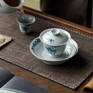 Hand Painted Blue Bamboo Ceramic Teapot Stand Round Dry Brewing Table Base For <b>Tea</b> <b>Set</b> Dehua Origin First Class Quality - Product Image 3