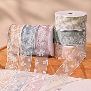 Ruban en organza floral transparent de 4 cm, couleur personnalisée, style Cottagecore, pour la décoration de bouquets de mariée, 10 yards/rouleau - Product Image 1