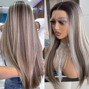 Factory Supply Hot <b>Sale</b> Luxury Synthetic Lace 13X4 22inch Long Straight Heat Resistant Glueless Transparent Lace Front Blonde - Product Image 2