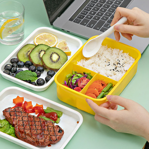 Japanese Style Divided Lunch <b>Box</b> Double Layer Snap <b>Lock</b> Microwaveable Bento <b>Box</b> For Office Student Adult Rectangle Solid Color - Product Image 1