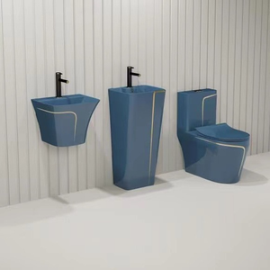 WC monobloc de luxe en céramique avec ligne dorée, noir, à double chasse, design moderne, pour salle de bain, toilettes colorées avec lavabo - Product Image 3
