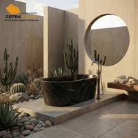 Baignoire en marbre naturel Cotrustone, baignoire en marbre noir Marquina fabriquée à la main pour la salle de bain à domicile, l'hôtel