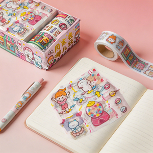Juego de pegatinas de cinta Washi con dibujos animados, blocs de notas coloridos para decoración de diario - Product Image 6