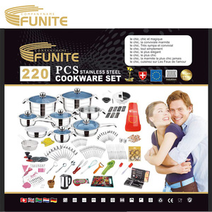 FUNITE 220/252-Teiliges 201 Edelstahl Multifunktionales Kochgeschirr-Set mit Glasdeckel Modernes Minimalistisches Design für Export Afrika - Product Image 4
