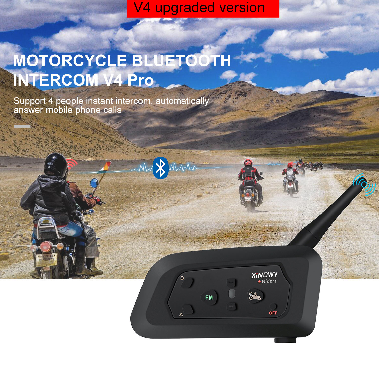 Xinowy V4 Pro Bluetooth Motorcycle Helmet Intercom Headset